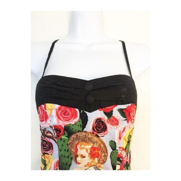 Hell Bunny Floral Pinup Fit Flare Dress Size XS - Picture 2 of 4